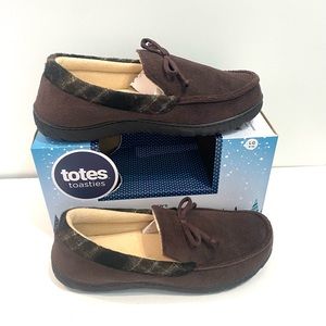 TOTES NWT Mens Large 9-10 Dark Chocolate Brown Toasties Memory Foam Slippers